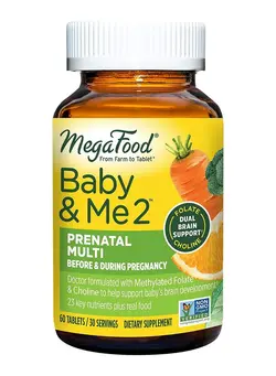 ویتامین و ساپلیمنت مکمل‌های گوارشی Baby & Me 2 Prenatal Multivitamin With Essential Nutrients Like Folate, Choline, Iron, Iodine And Vitamin C, D - Non-GMO - 60 Tabs