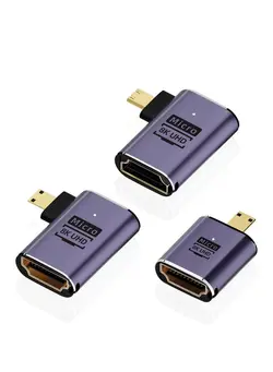میکروفون تجهیزات جانبی میکروفون Micro HDMI to HDMI Adapter, 3 Pcs 8K 90 Degree Left and Right Angle, Micro HDMI Male to HDMI Female Cable, for Sony A6000, Raspberry Pi 4, GoPro Hero 7 and Other Sport Camera 