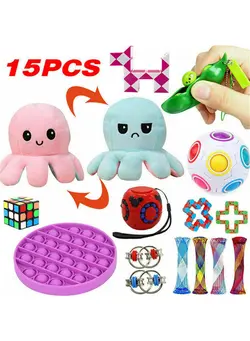 گجت، فیجت و سرگرمی اسپینر 15-Piece Push Pop Bubble Sensory Fidget Toy Set 