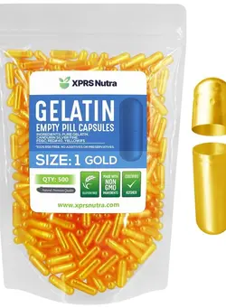 ویتامین و ساپلیمنت دمنوش و مکمل‌های گیاهی Size 1 Empty Capsules - 500 Count Empty Gelatin Capsules - Empty Pill Capsules - DIY Capsule Filling - Pure Bovine Pill Capsules Empty Gel Caps (Gold)