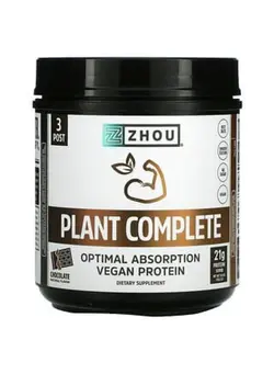 مکمل‌های ورزشی افزایش انرژی Zhou Nutrition Plant Complete Optimal Absorption Vegan Protein Chocolate 19.9 oz (563.2 g)