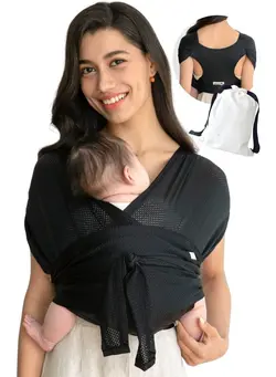لوازم حمل آغوش Baby Carrier Wrap Summer Mesh Breathable Easy to Wear Hands-Free Moisture Wicking Soft Ideal for Newborns and Kids Under 44lbs (Black) 