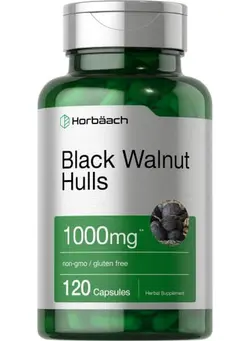 ویتامین و ساپلیمنت مکمل‌های گوارشی Black Walnut Hulls ; 1000 Mg ; 120 Capsules ; Nongmo & Gluten Free ; By Horbaach