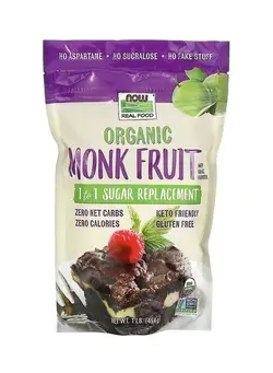 ویتامین و ساپلیمنت مکمل‌های گوارشی Now Foods Organic Monk Fruit With Organic Erythritol 1 To 1 Sugar Replacement 1Lb