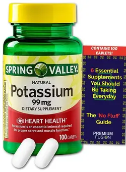 ویتامین و ساپلیمنت مکمل‌های گوارشی Potassium Supplement 99 Mg Caplets 3+ Month Supply (100 Caplets) Heart Nerve & Muscle Function From Spring Valley + Vitamin Pouch And Guide To Supplements