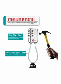 کیف، کوله‌پشتی و چتر چتر Luggage Padlocks TSA Approved,  Customs Lock, Mini Luggage Padlock, Flexible Cable Travel Locks, Coded Suitcase Lock, Small Gym Locker Padlock with 3 Digit Combination (Silver, 2 Pack)