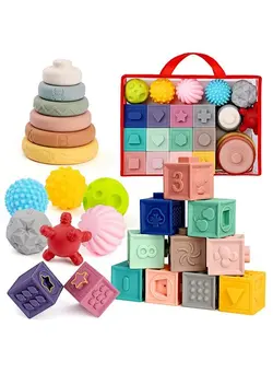 اسباب‌بازی‌های کودک و نوپا سایر 24 Pcs Baby Toys 6 12 Months Montessori Toys For Babies 6 12 Months Incl Baby Blocks For Babies & Stacking Toys Rings & Sensory Balls Teething Toys For Infants Toddlers 0 3 6 9 12 Months 