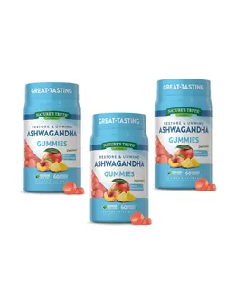 ویتامین و ساپلیمنت مکمل‌های گوارشی Natures Truth ashwagandha gummies vegan gluten free supplement 60 tropical flavor gummies Pack of 3