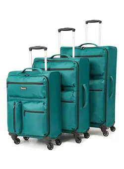 چمدان و ساک مسافرتی ست چمدان Ultra-light Softside 3 Piece Luggage Trolley Set Dark Green 