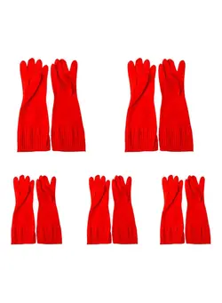 ظروف و تجهیزات آشپزخانه اکسسوری و تجهیزات آماده سازی 5-Pairs Of Home Kitchen Dish Washing Protective Gloves Red 