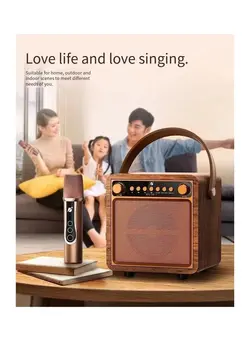 تجهیزات صوتی  قابل حمل اسپیکر 4 inch Copper Wooden IKARAOKE BOX Speaker Wireless Portable Belt Handle Wireless Mic