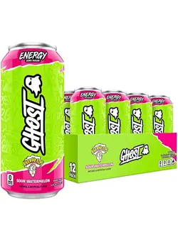 مکمل‌های تقویتی و تنظیمی نوشیدنی‌های مغذی Ghost Energy Sugar-Free Energy Drink - 12-Pack, Warheads Sour Watermelon, 16oz Cans - 200mg of Natural Caffeine, L-Carnitine & Taurine - Soy & Gluten-Free,Vegan