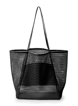 چمدان و ساک مسافرتی کیف مسافرتی Tote Bag Large Summer Beach Bag Mesh Tote Bag for Ladies and Girls Shopping Bag Reusable Large Casual Shoulder Bag with Zipper Inner Pocket for Travel Daily Pool Gym Picnic Lightweight Grocery Bag 