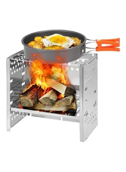 لوازم پخت  و پز گریل صحرایی Portable Folding Stainless Steel Outdoor Wood Burning Camp Stove one size 