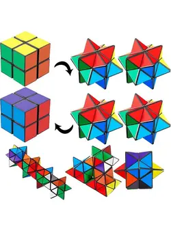 گجت، فیجت و سرگرمی اسپینر 4 Pieces 2 In 1 Combo Cube Toy Magic Star Cube Transforming Infinity Geometric Puzzle Toys Cool Fidgets Mini Shape Transforming Cube For Teens And Adults (Vivid Color) 