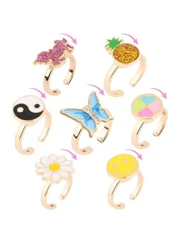 گجت، فیجت و سرگرمی اسپینر 7Pcs Fidget Rings For Anxiety Butterfly Flower Unicorn Pineapple Stainless Steel Spinner Ring Set For Teen Girls Mood Rings Stress Relieving Wide Rings Set 