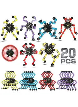 گجت، فیجت و سرگرمی اسپینر 20 Pcs Transformable Chain Robot Finger Spinner Robot Deformed Mechanical Spiral Twister Fingertip Spinners Spiral Twister Fingertip Decompression Fingertip Spinner For Adults Teens 