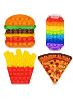 گجت، فیجت و سرگرمی اسپینر Pop Its Fidget Toys Pack 4 Stress Relief Food Pop Its Poppers Fidget Poppet Toy Autism Learning French Fry Pizza Hamburger Popits Push Pop Bubble Popping Sensory Toy For Kids 