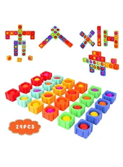 گجت، فیجت و سرگرمی اسپینر Pop Fidget Toys Bubble Sensory Toy Girl Boy 24Pcs Colorful Silicone Fidget Building Block Toy Set Autism Special Needs Stress Relief Kids Educational Dimple Fidget Packs Puzzle Toy Toddler Gift 