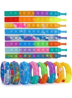 گجت، فیجت و سرگرمی اسپینر 16Pcs Pop Fidget Toy Fidget Bracelet, Durable And Adjustable, Multicolor Stress Relief Finger Press Bracelet Wristband For Kids And Adults Adhd Add Autism Anxiety 