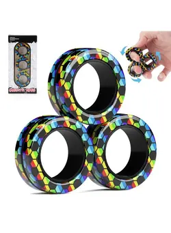 گجت، فیجت و سرگرمی اسپینر Magnetic Rings Fidget Toy Set, Idea Adhd Fidget Toys, Adult Fidget Magnets Spinner Rings For Anxiety Relief Therapy, Fidget Pack Great Gift For Adults Teens Kids (3Pcs) 