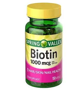 ویتامین و ساپلیمنت مکمل‌های گوارشی New Spring Valley Biotin 1000mcg 150 Softgels Skin Hair Nail Health Supplement