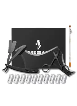 مردانه مراقبت از ریش و سبیل Beard Shaping Tool,5 Piece Set Beard Shaper - Include Professional Straight Edge Razor,Beard Template,10 Count of Double Edge Blades,Barber Pencil and Stainless Steel Scissors. 