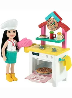 عروسک و لوازم  جانبی اکسسوری عروسک Chelsea Can Be Pizza Chef Playset With Brunette Chelsea Doll (6In) Pizza Oven 2 Spice Shakers Pizza Pan & More Great Gift For Ages 3 Years Old & Up White 