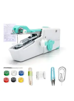 چرخ خیاطی چرخ خیاطی دستی Mini Handheld Sewing Machine Portable Cordless Quick Handy Electric Repairing Stitch Tool for Fabric, Clothing, Kids Cloth, Home Travel DIY Use Blue 