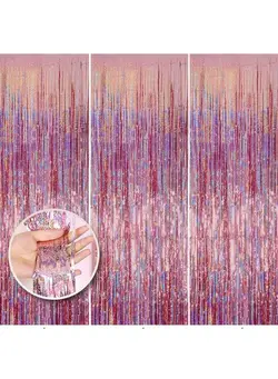 نورپردازی و استودیو سایر 3.3 Ft X 8.2 Ft Metallic Tinsel Foil Fringe Curtains Tinsel Backdrop Shimmer Foil Rain Curtain ，Pack Of 2 Streamer Backdrop (Rose Gold) 