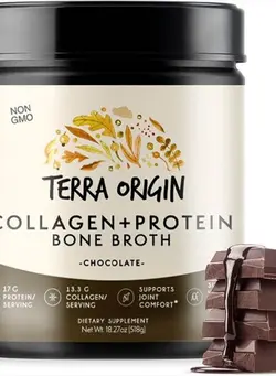 ویتامین و ساپلیمنت دمنوش و مکمل‌های گیاهی Collagen Protein Bone Broth Powder, Natural Collagen from Real Whole Food Sources with 17g Protein, for Hair, Skin, Nail and Joint Support, 20 Servings, Chocolate