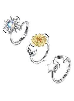 گجت، فیجت و سرگرمی اسپینر Fidget Anxiety Ring For Women Spinner Fidget Ring Sunflower Fidget Rings For Anxiety Relief Stress Ring Adjustable Beads Moon Star Flower Spinning Anti Anxiety Ring Fidget Jewelry Gift A