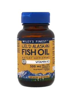 ویتامین و ساپلیمنت مکمل‌های گوارشی Wild Alaskan Fish Oil, Vitamin K2 500mg Dietary Supplement - 60 Softgels