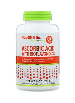 ویتامین و ساپلیمنت مکمل‌های گوارشی NutriBiotic, Immunity, Ascorbic Acid with Bioflavonoids, Crystalline Powder, 8 oz (227 g)