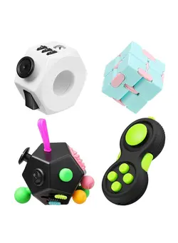 گجت، فیجت و سرگرمی اسپینر 4 Pieces Handheld Mini Fidget Toy Set Include 12-Side Fidget Toy Cube, Infinity Cube, Cam Fidget Controller Pad, Decompression Ring for Teens, Adults to Relieve Pressure, Anxiety 