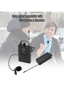 میکروفون سایر Uhf Wireless Microphone System With Microphone Body-Pack Transmitter And Receiver 6.35Mm Plug With 3.5Mm Adapter For Speaker Audio Mixer Dvd 