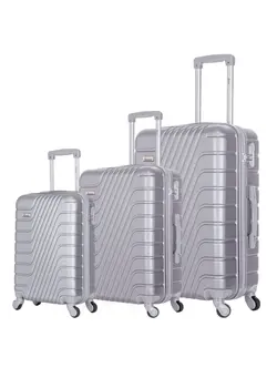 چمدان و ساک مسافرتی ست چمدان Hard Case Suitcase Trolley Luggage Set of 3 For Unisex ABS Lightweight Travel Bag with 4 Spinner Wheels KH1095 Silver White 