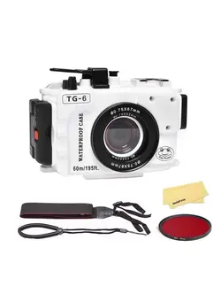 لنز و لوازم جانبی سایر SeaFrogs [60m/195ft] Professional Underwater Camera Scuba Case Waterproof Diving Housing for Olympus Tough TG-6 tg6, w/Inbuilt Leak Detection Sensor, Vacuum Pump Interface - White 