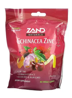 مکمل‌های تقویتی و تنظیمی گیاهی Zand, Echinacea Zinc, Very Cherry, 80 Throat Lozenges