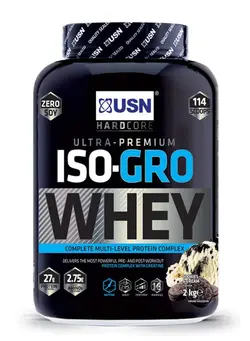 مکمل‌های ورزشی پروتئین USN ISO-GRO Cookies and Cream 2kg, Ultra Premium Whey Protein Powder, Scientifically-formulated, High Protein Post-Workout Powder Supplement with Added BCAAs