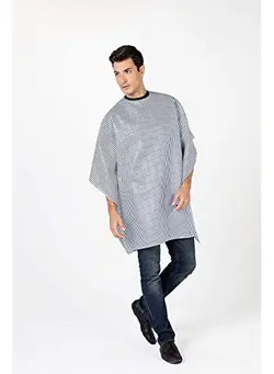 لوازم و مواد فرم‌دهی مو حجم دهنده و بافت Seersucker Classic Barber Cutting/Styling Cape Classic Seersucker Stripe Soft Machine Washable Nylon Fabric Repels Hair Snap Closure At Neck Black/White Stripe 45 X 54 Inches 