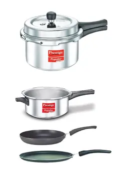 ظروف و لوازم پخت غذا زودپز Prestige Kitchen Starter Pack (Popular Svachh 5 Ltr + 3 Ltr Body + Fry Pan 200mm + Tawa 275mm) 