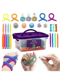 گجت، فیجت و سرگرمی اسپینر Fidget Toy Pack Fidget Kit For Kids 30 Pc. Set Interactive Sensory Toys With Squishy Balls Fun Tubes Squeeze Pets And Animal Stretchy Strings For Fidgeting Adhd And Autism 