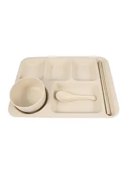 ظروف و لوازم سرو غذا ست ظروف غذاخوری 5-Sections Wheat Straw Divided Dinnerware Set Beige 510.00g 