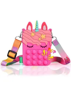 گجت، فیجت و سرگرمی اسپینر Gifts For Women Fashion Pop Purse Push Bubbles Fidget Toy Rainbow Unicorn Purse Wallet Ladies Bag Silica Dimple Crossbody Bags For Girls（Rose Red） 