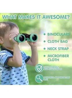 دوربین فیلم‌برداری و عکاسی تلسکوپ و میکروسکوپ Kid Binoculars Shock Proof Toy Binoculars Set - Bird Watching - Educational Learning - Presents for Kids - Children Gifts - Boys and Girls - Outdoor Play - Hunting - Hiking - Camping Gear（Green） 