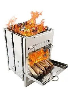 لوازم پخت  و پز گریل صحرایی Portable Folding Stainless Steel Outdoor Wood Burning Camp Stove 8.3 x 5.9 x 5.9inch 