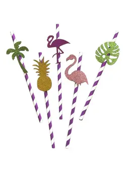 ظروف و تجهیزات آشپزخانه اکسسوری و تجهیزات آماده سازی 5-Piece Decorative Paper Straws Purple/White/Pink 15centimeter 