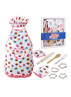 اسباب‌بازی‌های مشاغل و اماکن ست‌های آشپزخانه Children's Kitchen Baking Toy Set, Children's Apron and Chef's Hat, Dress Up Chef Costume, Kids Apron Set, Baking Molds and Tools, Suitable for Kids Aged 3 + 