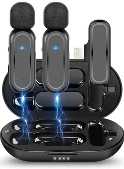 میکروفون سایر Wireless Lavalier Microphone, 2 Pack for iPhone iPad 7H Clip-on Lapel Microphone Video Recording Vlogging, YouTube, Interview, with Charging Case, 3 Mode Denoise, 70ft 